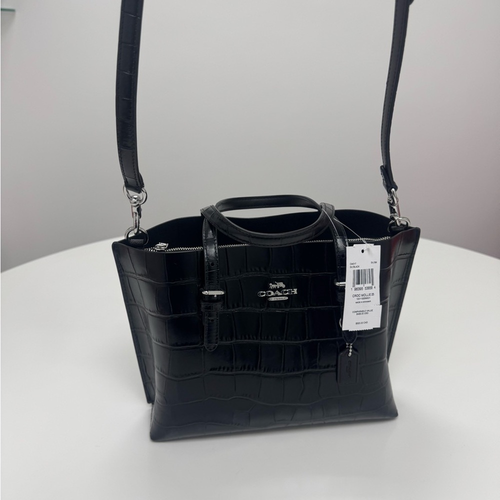 Coach Black Croc-Embossed Leather Satchel